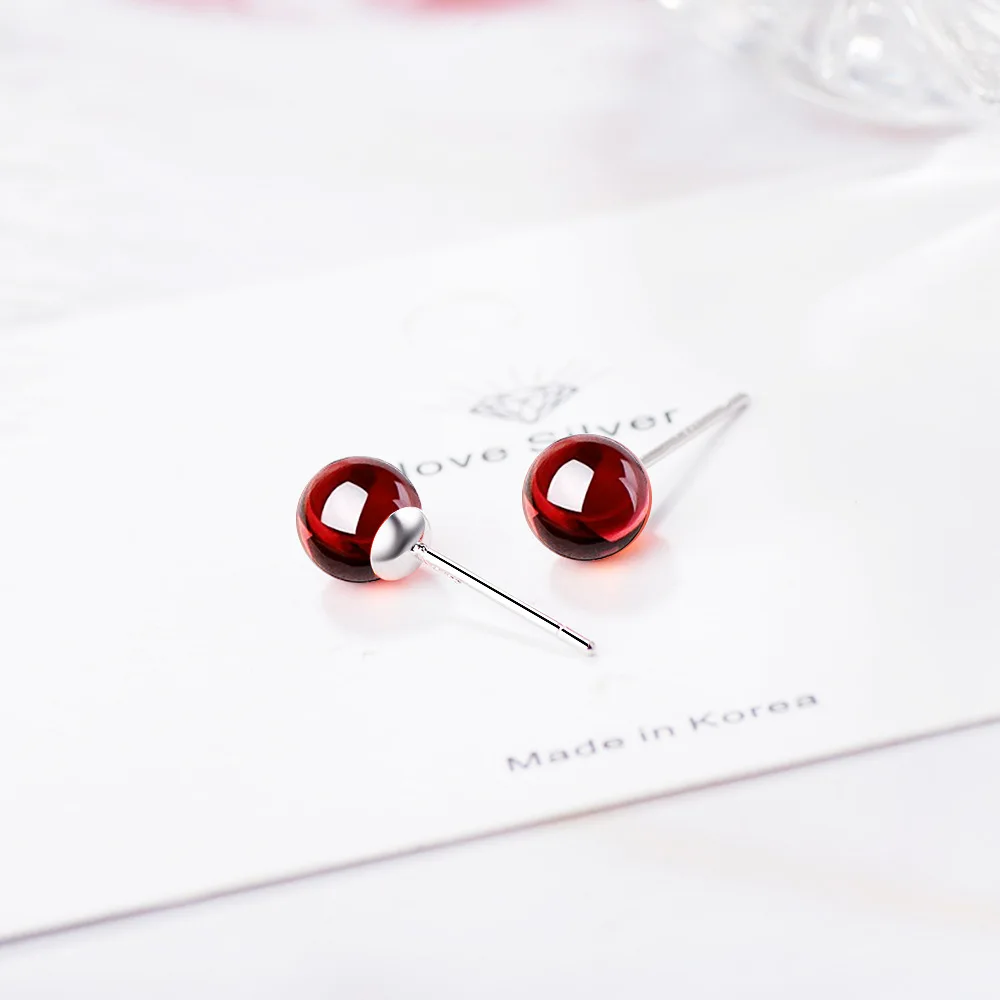 Fashion Simple Round Natural Garnet Stone 925 Silver Needle Lady Stud Earrings Wholesale Jewelry For Women Drop Shipping Gift