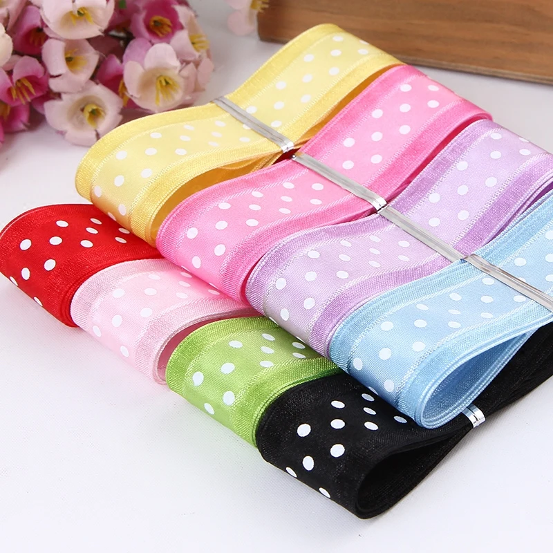 1\'\'25mm Bilateral Organza Printing Polka Dots Ribbon Handmade Hair Bow Party Christmas Wedding Decor DIY Sewing Fabric 1 Yard