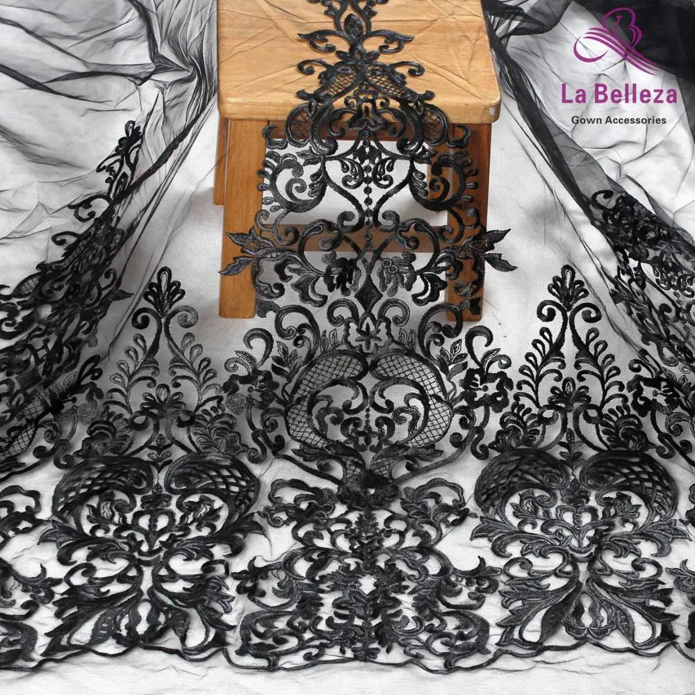 La Belleza 2019 new 75cm width black lace trimming,gray lace trim ,gown lace trim for bridal accessories 1 yard