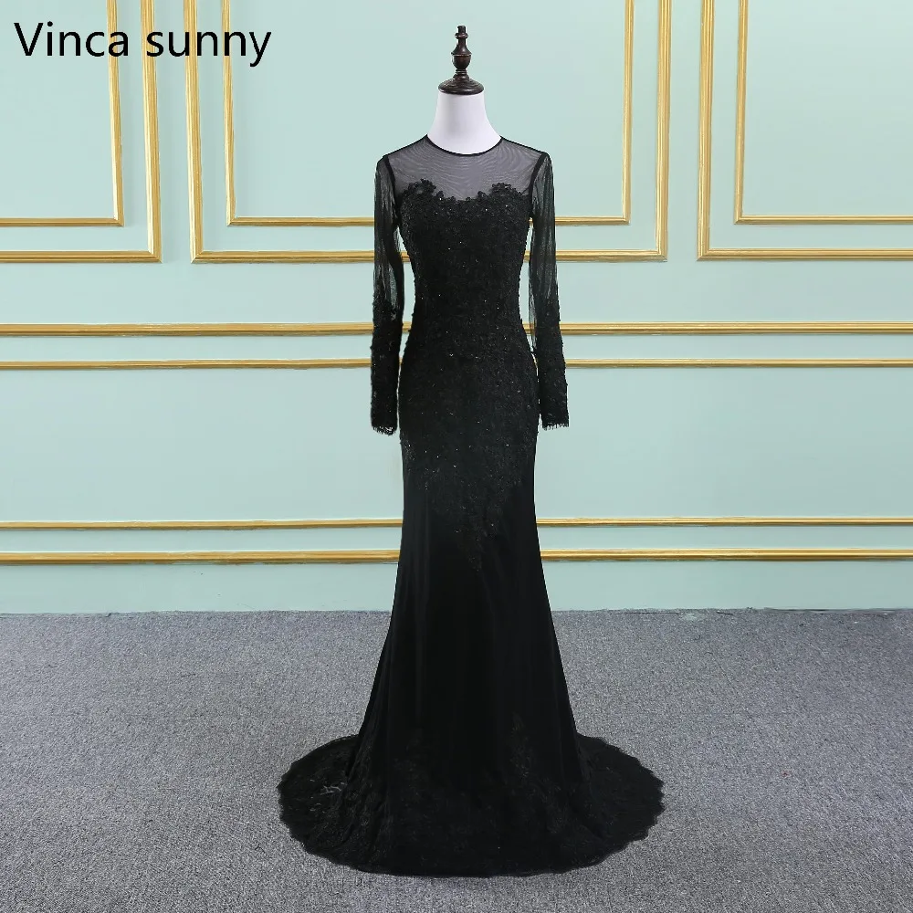 2021 sexy Mermaid Evening Gowns Bateau Lace applique Court Train Black Backless Long sleeve Party Prom Dresses