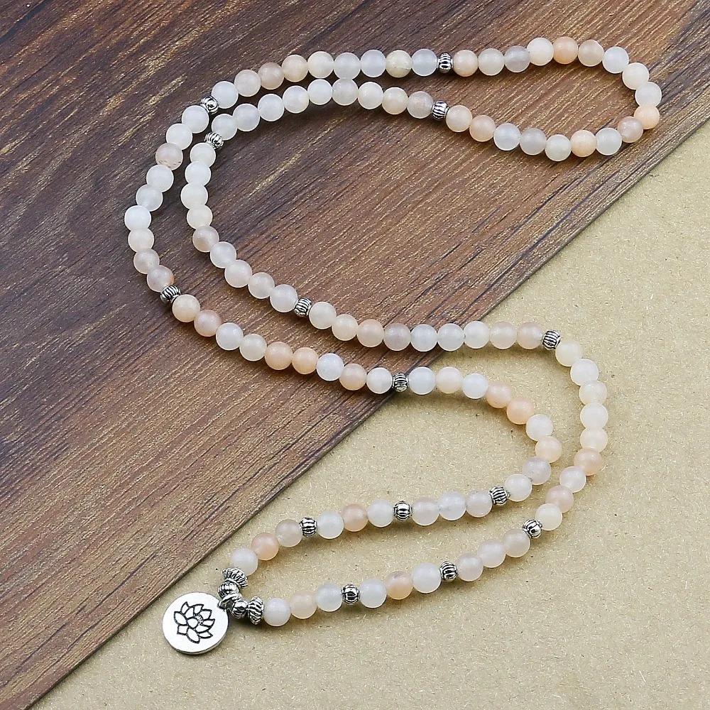 6mm 108 Prayer Beads Mala Bracelet Pink Aventurine Wrapped Wrists Lotus Charm Bracelet for Unisex Buddha Yoga Jewelry