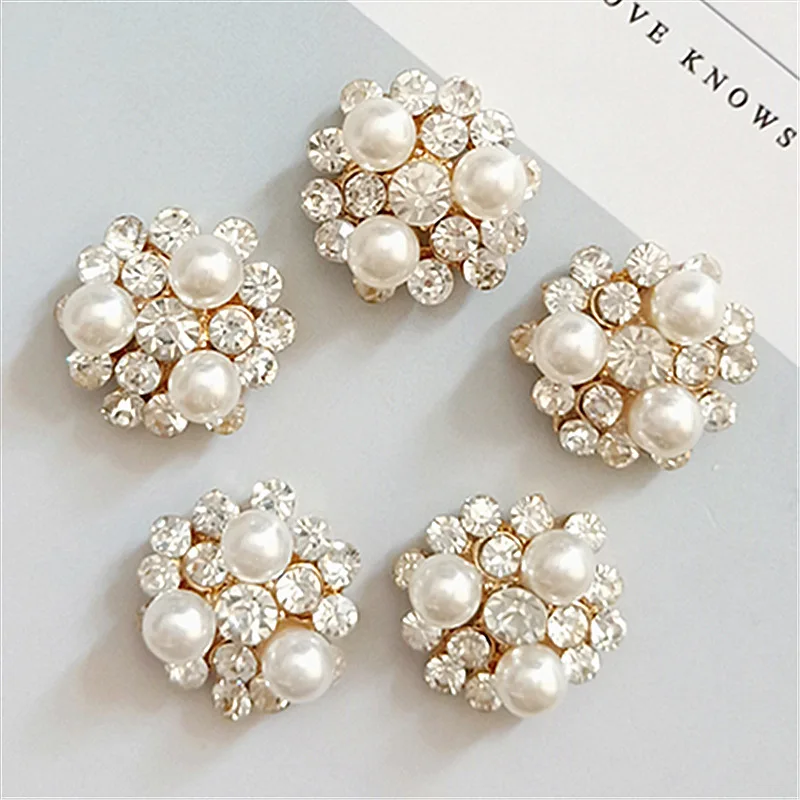 50pc 18*19mm Gold Color Imitation Pearl Crystal Flower Charm Pendants for Head Jewelry Findings for DIY Wedding Jewelry Making