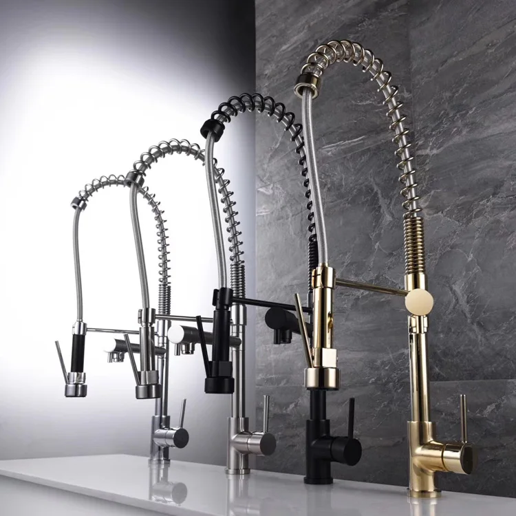 Black plated brass top quality ktichen faucet high pressure sink tap with pull down spray Rotatable Multi-function