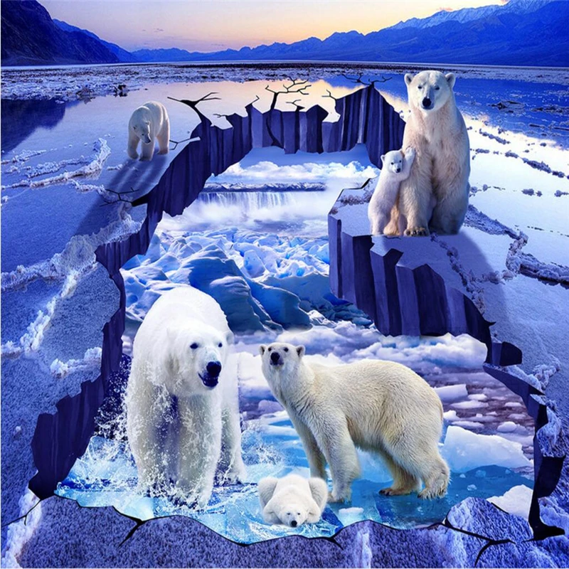 beibehang floor painting wall stickers polar bear glacier iceberg river 3D painting three - dimensional painting wallpaper