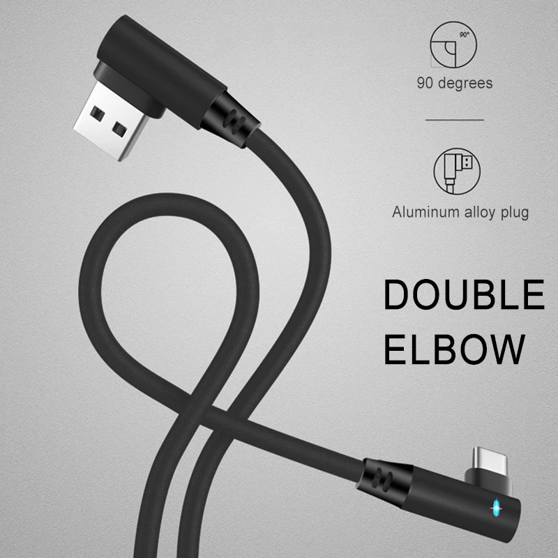 Data Cables With Light 90 Degrees Right Angle Type c Android System Mobile Phone Charging Cable Micro USB Wire