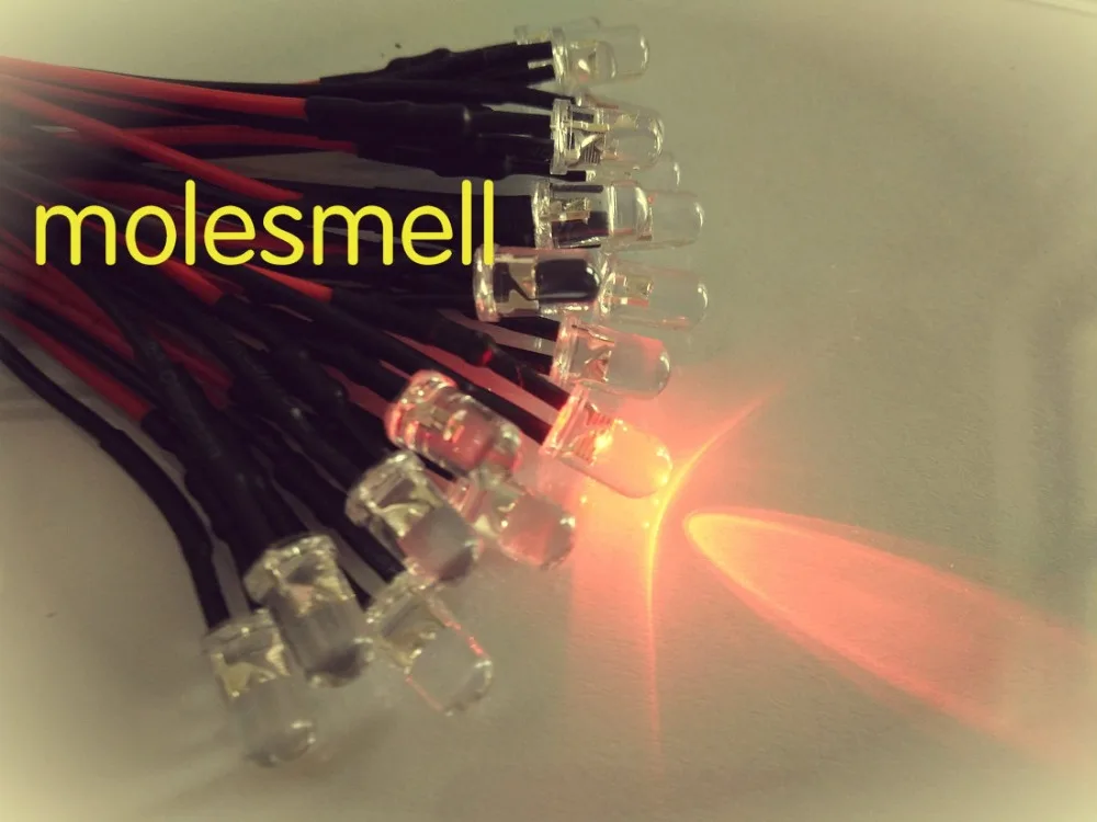 100Pcs 5Mm 24V สีแดงน้ำล้าง LED ไฟชุดโคมไฟ Pre สาย5Mm 24V DC สาย