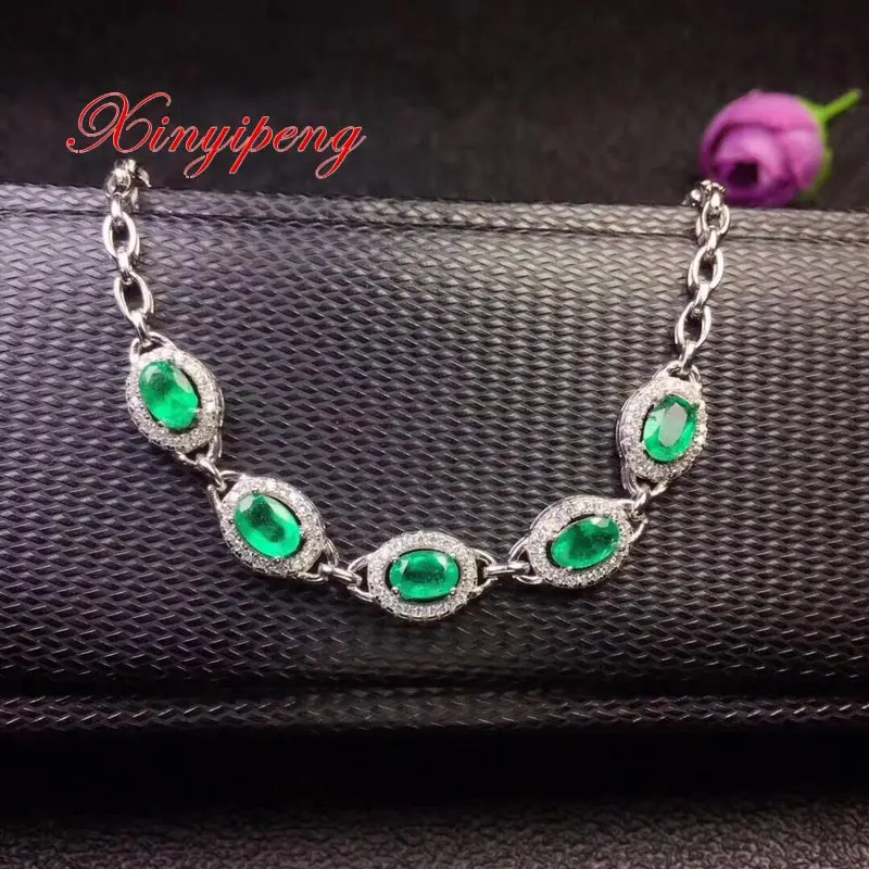 

Xin yi peng 925 silver inlaid natural emerald bracelets, women bracelet, fashionable and generous, anniversary gift