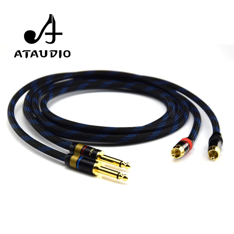 ATAUDIO 1 pair Hifi 6.35mm to RCA Cable High Quality 4N OFC Dual 6.35mm Male to Dual RCA Male Audio Cable