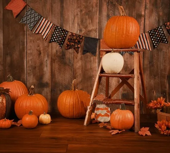 

Halloween Baby Toddler Old Wood Holiday Pumpkin flag leaves backdrops Computer print newborn baby background