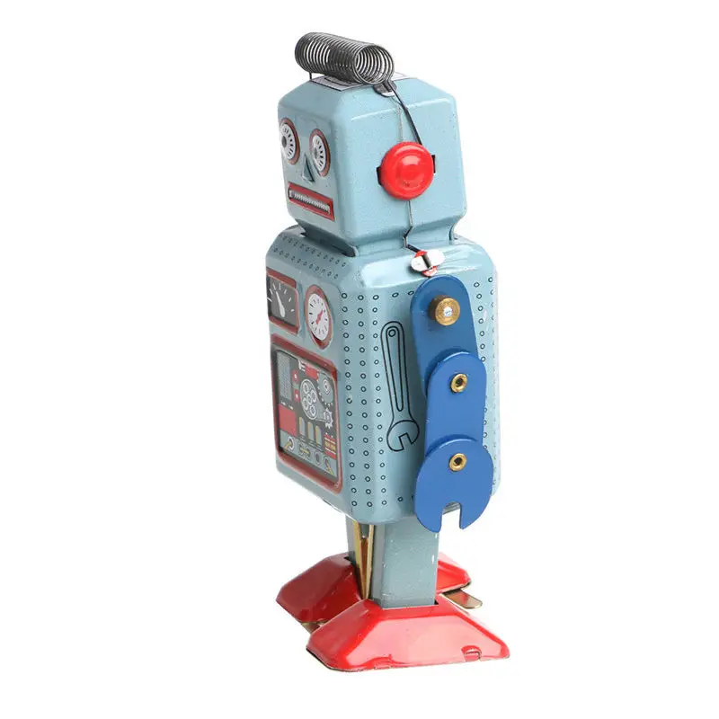 New 1Set Vintage Mechanical Clockwork Wind Up Walking Tin Robot Toy With Key Kids Gift Collection