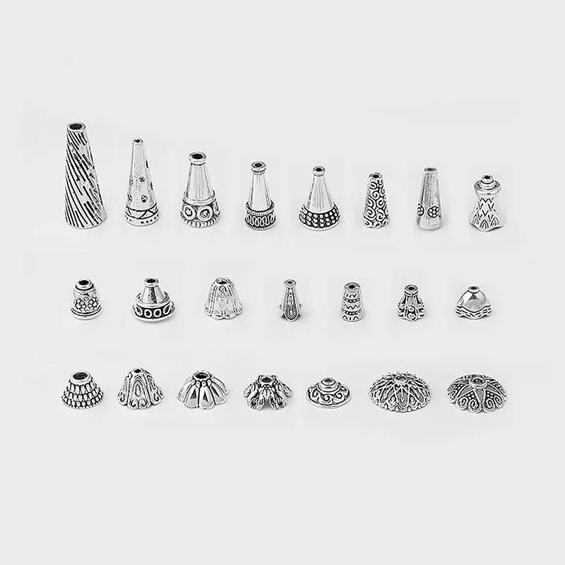 

10Pcs Tibetan Silver Filigre Flower Bead Caps Tassel 2mm Hole End Caps For DIY Necklace Bracelet Jewelry Making Supplies