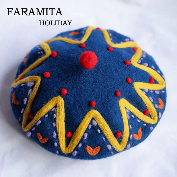 Faramita Holiday Hand-made Wool Felt Bohemia Baroque Hats Women Manual Berets Spring Girls Caps Vintage Beret Travel Ladies Hat