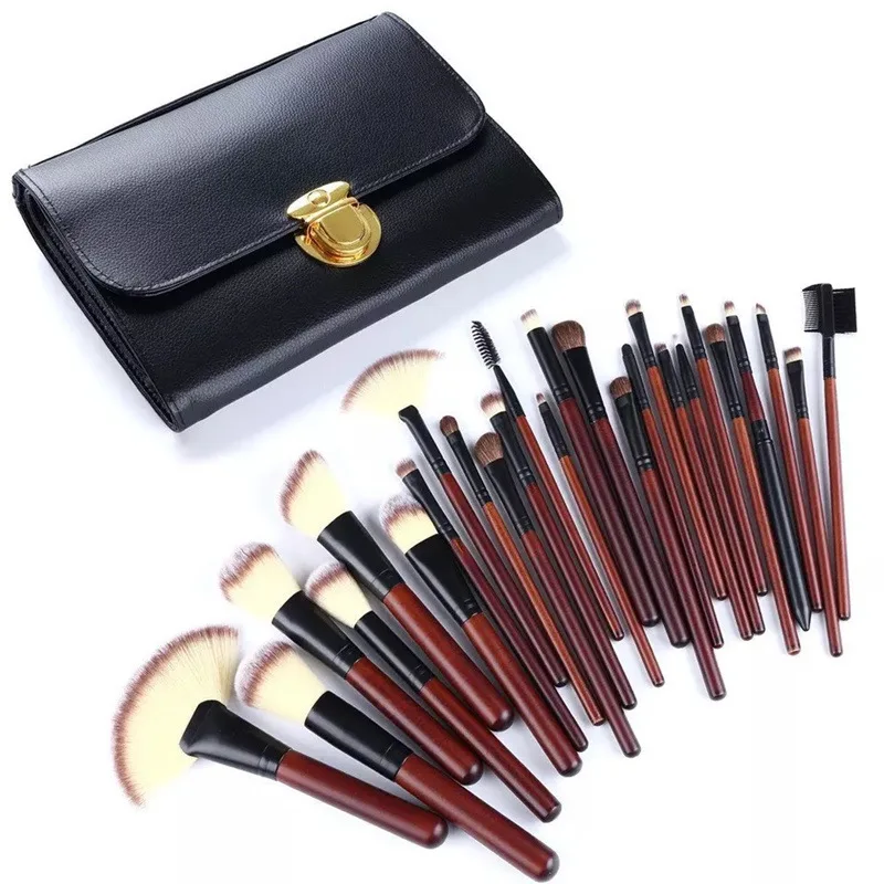 26pcs High quality wood Pro Makeup Brushes Set + PU Bag Cosmetic Tools Powder Eyeshadow Blending Smoky Face Make Up Brush Set