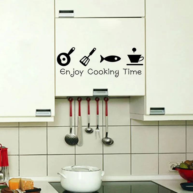 Cartoon Enjoy Cooking Time Kitchen Wall Stickers PVC Living Room Kitchen Background Home Decoration Mural Art Decals Wallpaper