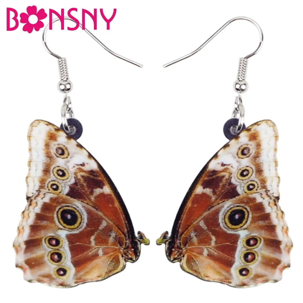 Bonsny Acrylic Wood Nymph Butterfly Earrings Big Long Dangle Drop Satyridae Insect Jewelry For Women Girls Ladies Teens Gift