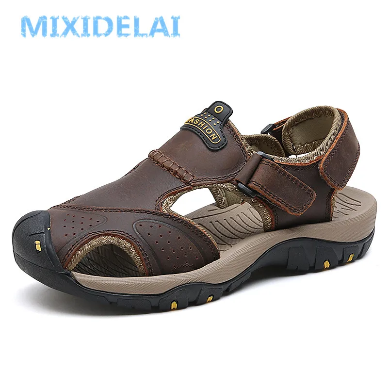 MIXIDELAI New Summer Men\'s Shoes Outdoor Casual Shoes Sandals Genuine Leather Non-slip Sneakers Men Beach Sandals Big Size 38-46