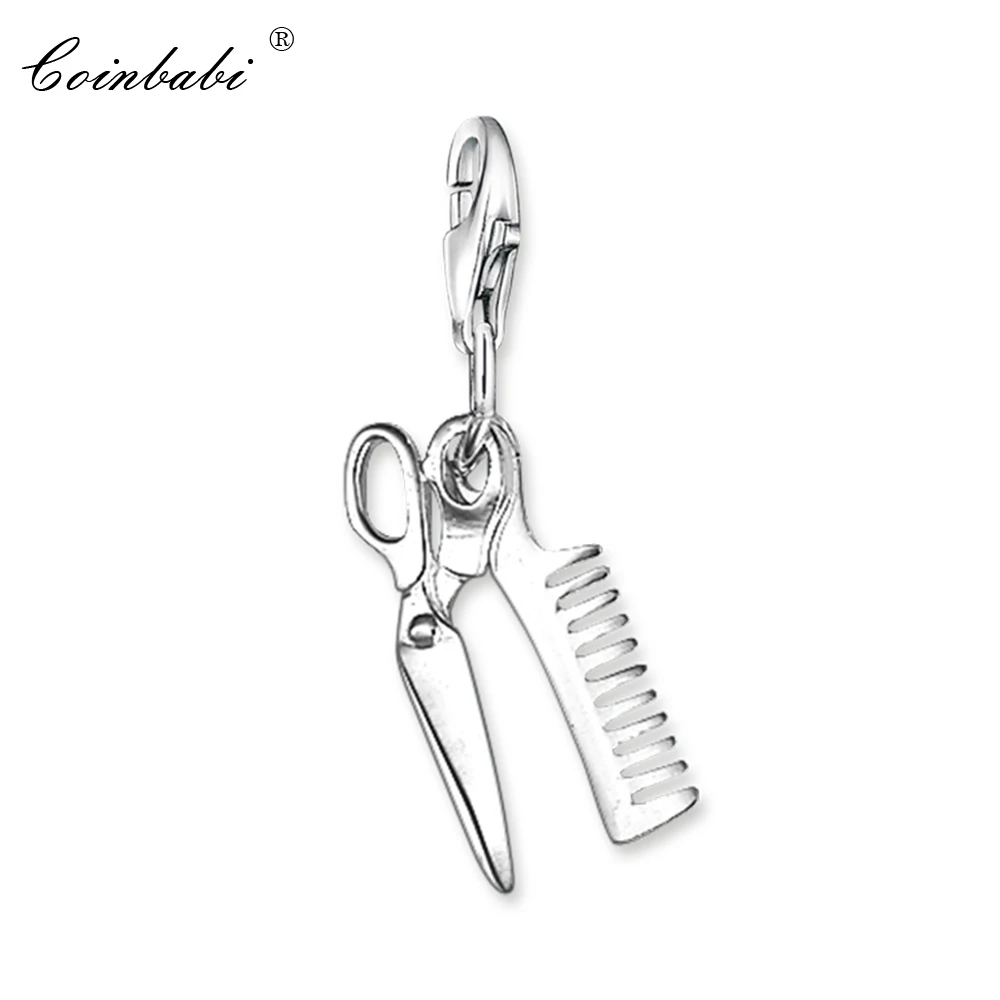 Charm Pendant Scissors and Comb Beauty,2018 Fashion Jewelry Trendy Authentic 925 Sterling Silver Gift For Women Men Fit Bracelet