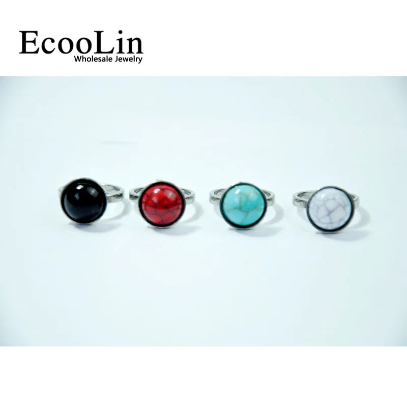 

150Pcs EcooLin Brand Fashion Turquoisee Stone Stainless Steel Rings For Women Jewelry Lots Bulk LR4030