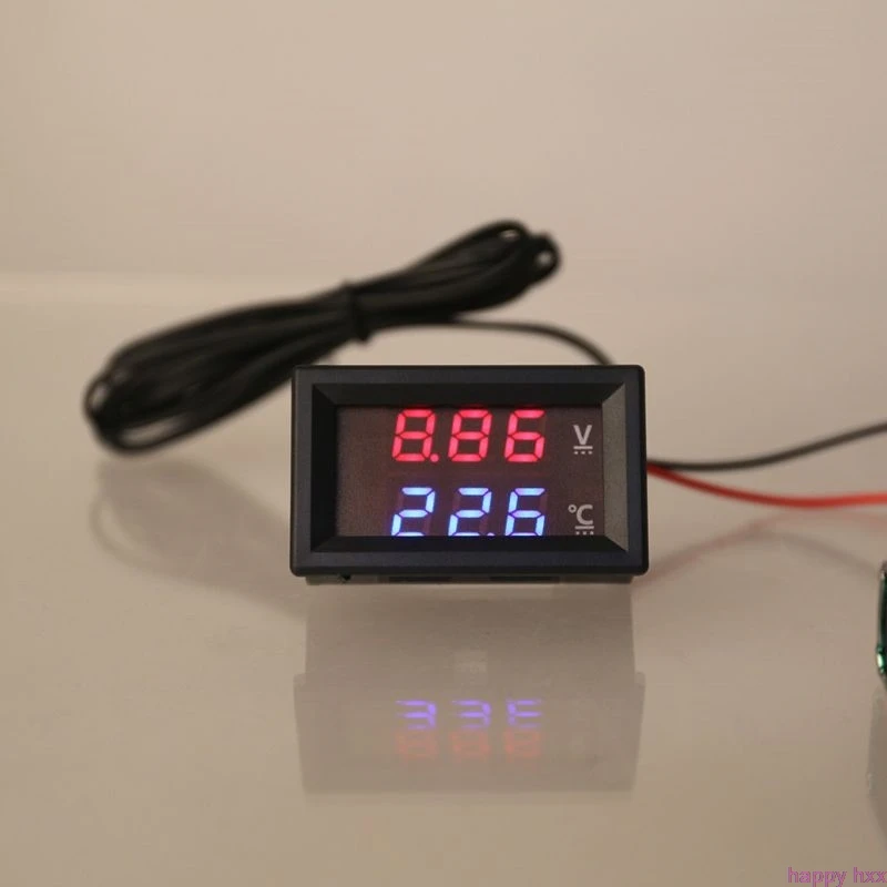 New 12V/24V LED Display Car Voltage & Water Temperature Gauge Voltmeter Thermometer