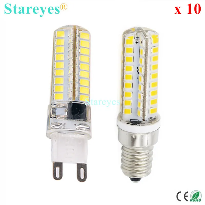 10 Pieces Silicone G9 E14 10W SMD 2835 72 LED Dimmable LED Corn lamp Droplight Chandelier candle bulb Pendant light lighting