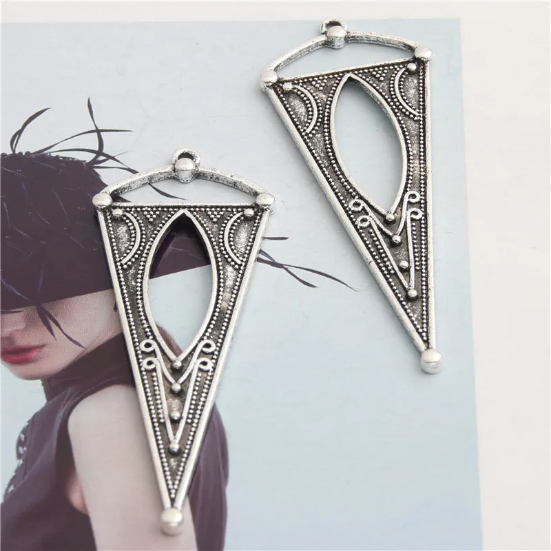 5pcs  Silver Color Large Inverted triangle Earing Charms With Hole Pendant Trendy Jewelry Finding Accessories 68x25.5mm A3016