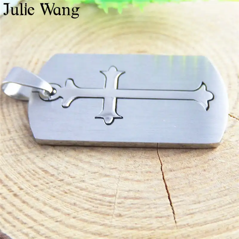 Julie Wang 1pcs Silver Color Rosary Cross Crucifix Shield Stainless Steel Charms Necklace Pendants Jewelry Making Accessories