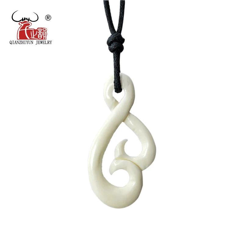 GX068 Hot Sale Twisted pendant Primitive tribes Choker Handmade Carved Infinity necklace yak bone jewelry necklaces of surfing