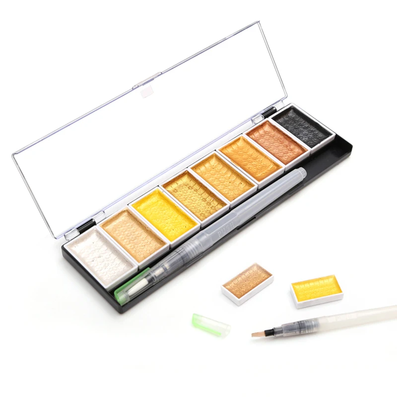 Premium 5/8Colors Solid Water Color Set Metallic Gold Pigment Paint With Waterbrush For Artist Painting Watercolors Art Supplies