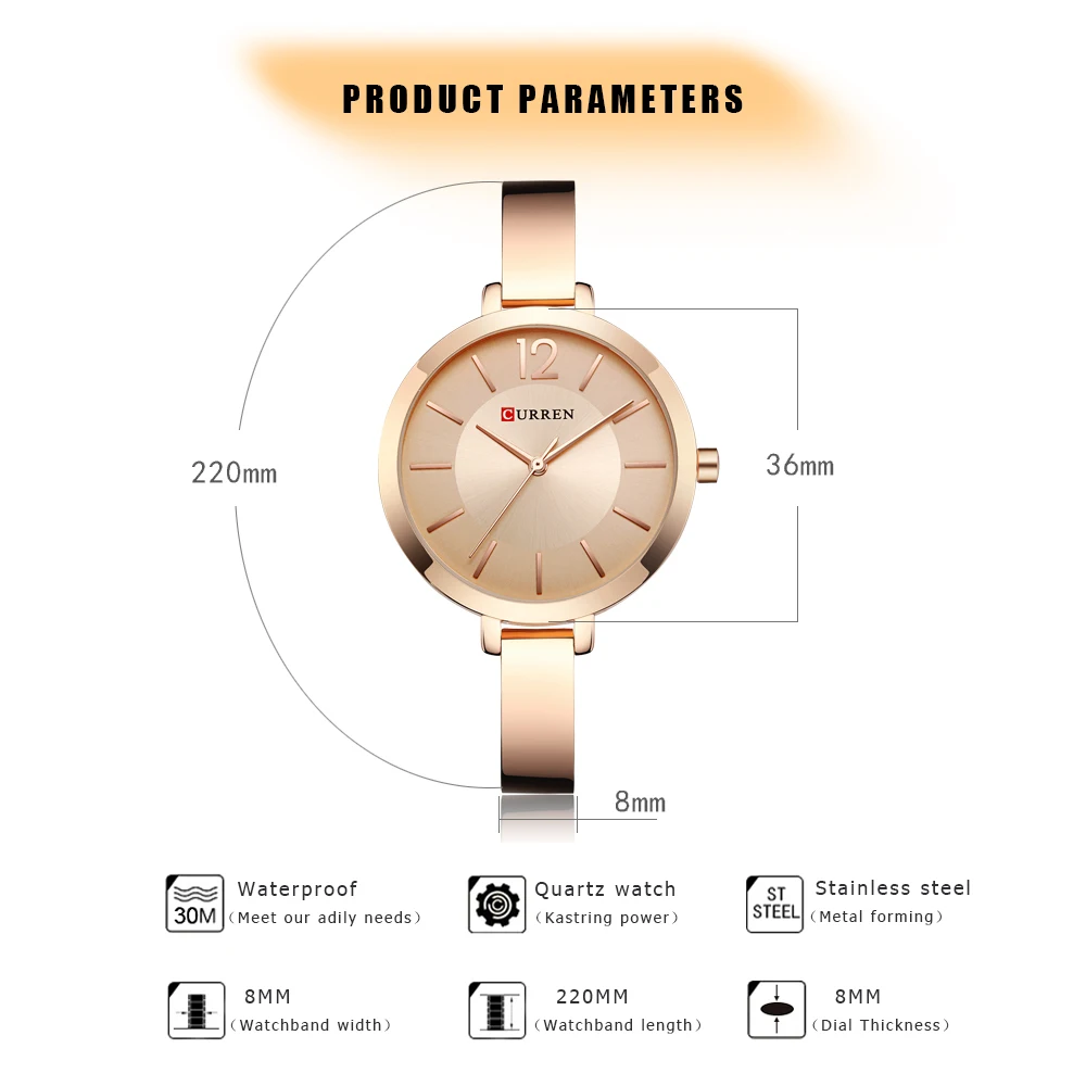 CURREN Fashion Gold Watches Women Watch Brand Luxury Ultra Thin Quartz Female WristWatch Woman Romantic Clock Relogio Feminino