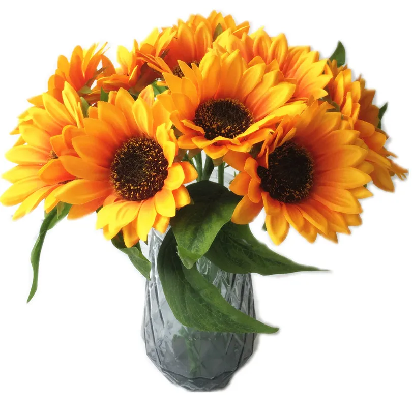 18Pcs Artificial Sunflower Simulation Yellow 30cm Long Single Stem Sunflower