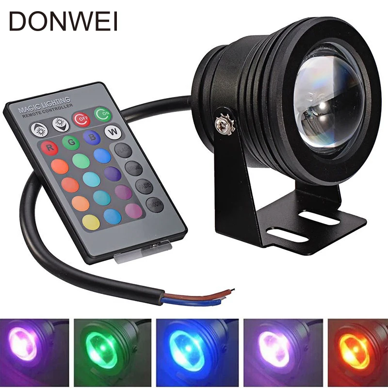 High Waterproof IP68 12V 10W Outdoor LED Landscape Fountain Pool Lamp Underwater Lights with 24key IR Remote Controller