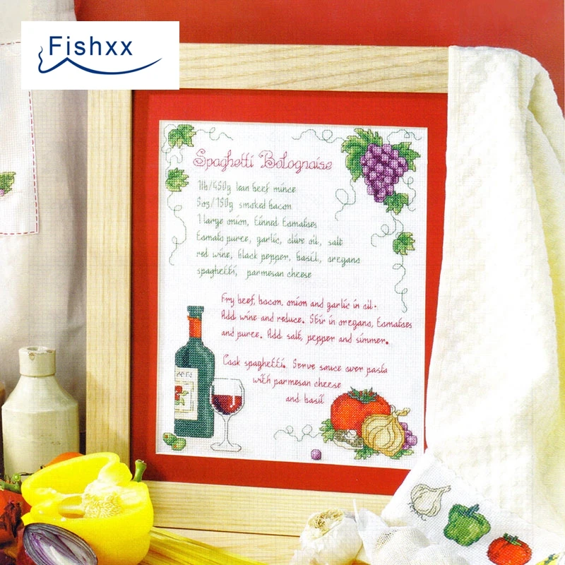 Fishxx Cross Stitch European magazine Crazy96-3 Italian lunch restaurant alphabet wines