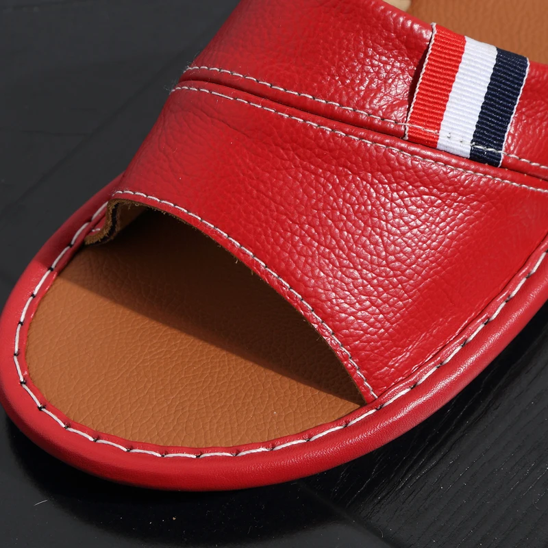 Summer Couple Leather Slippers Indoor Men and Women Home Wood Floor Skid TPR Bottom Home Shoes