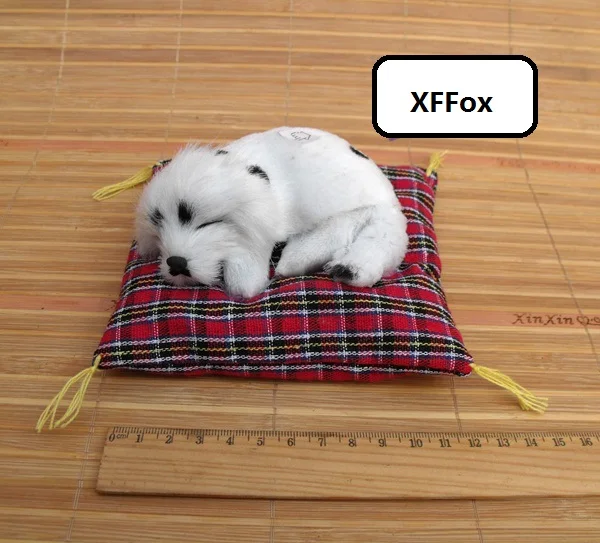 cute real life small sleeping dog model plastic&furs spot dog doll gift about 14x13cm xf1466