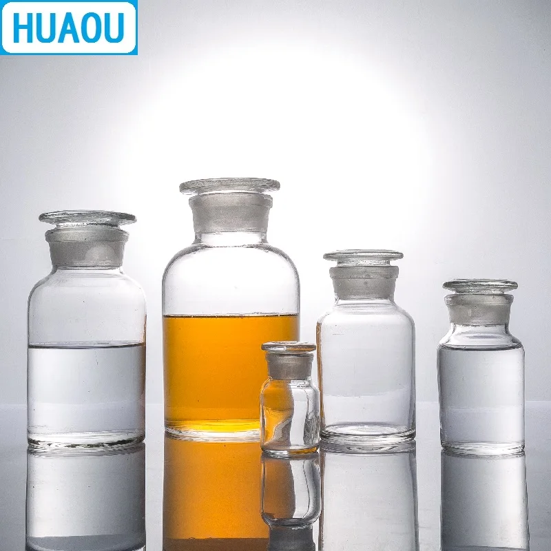 HUAOU 30mL Wide Mouth Reagent Bottle Transparent Clear Glass with Ground in Glass Stopper Laboratory Chemistry Equipment