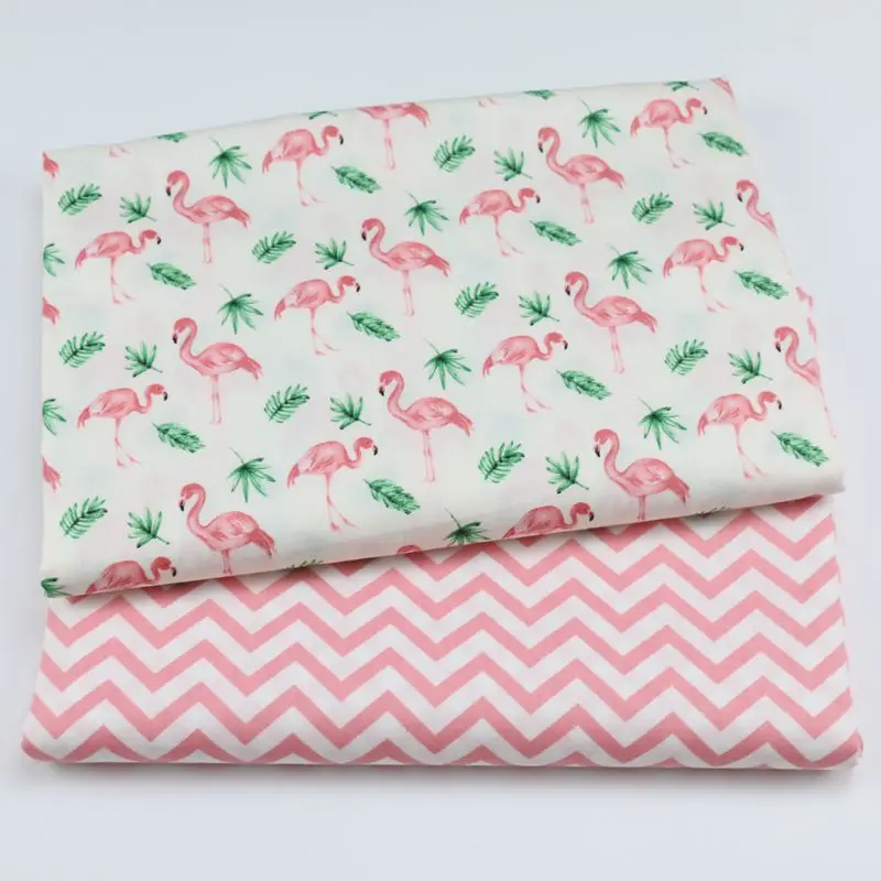 160CM*50CM cotton cartoon pink flamingo green leaves chevron fabric for DIY kids bedding apparel dress patchwork handwork decor