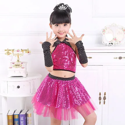 Kinder Pailletten Jazz Dance Modern Dance Kostüm Mode Latin Walzer Tanzen Kleid Bühne Zeigen Kleider Jazz Kostüme Für Mädchen