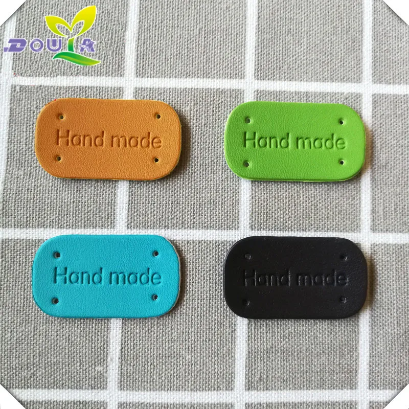 Blue Hand Made Leather Labels For Clothing Customized Handmade Leather Garment Tags For Clothes Custom Logo Name Leather Label