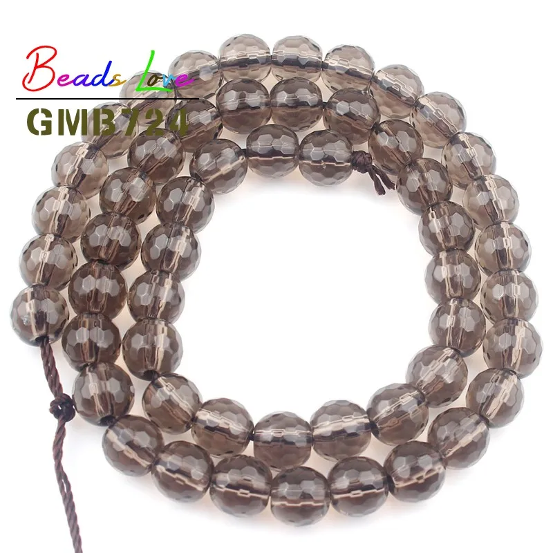 Wholesale Faceted Smoky Quartzs Stone 4 6 8 10 12mm Round Beads For Jewelry Making DIY Charm Glass Bracelet Crystal Perles 15\'\'