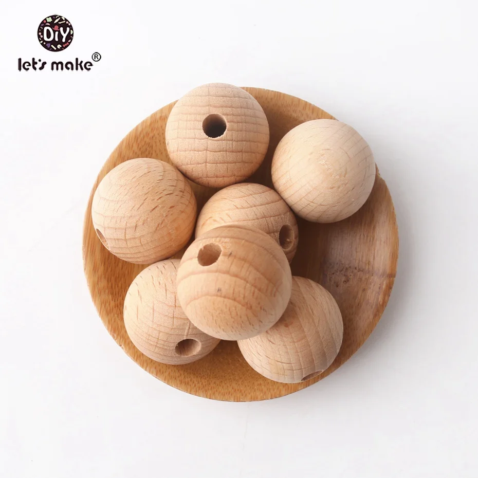 Let's Make Beech Wood Chewable Beads Wholesale 25mm 100PC Food Grade Wooden Teething Wood Teether Toy DIY Crafts Nursing Pendant