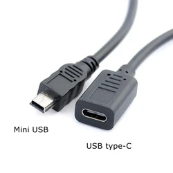 25CM USB Type-c to Mini USB Cable 2.0 5pin Mini-B Male to USB 3.1 USB-C female Converter Adapter Data Charging Cable