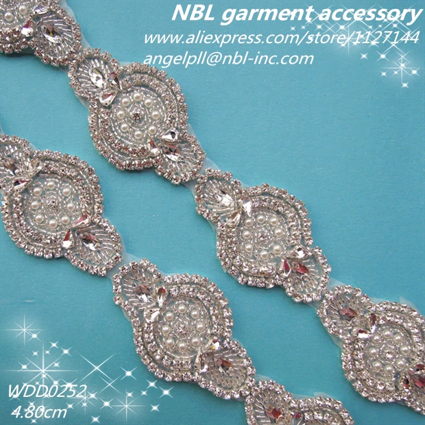 (10 YARDS) Wholesale hand sew beaded bridal applique silver rhinestone trim iron on for wedding dress DIY WDD0252