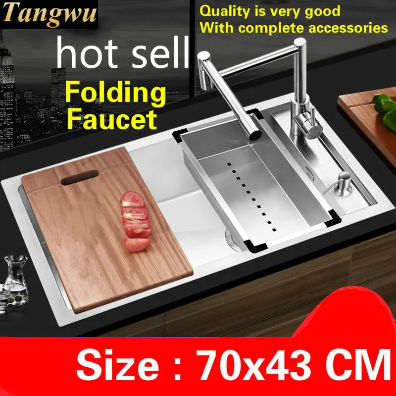 Free shipping Hot sell mini luxury kitchen manual sink single trough durable 304 food-grade stainless steel standard  700x430 MM