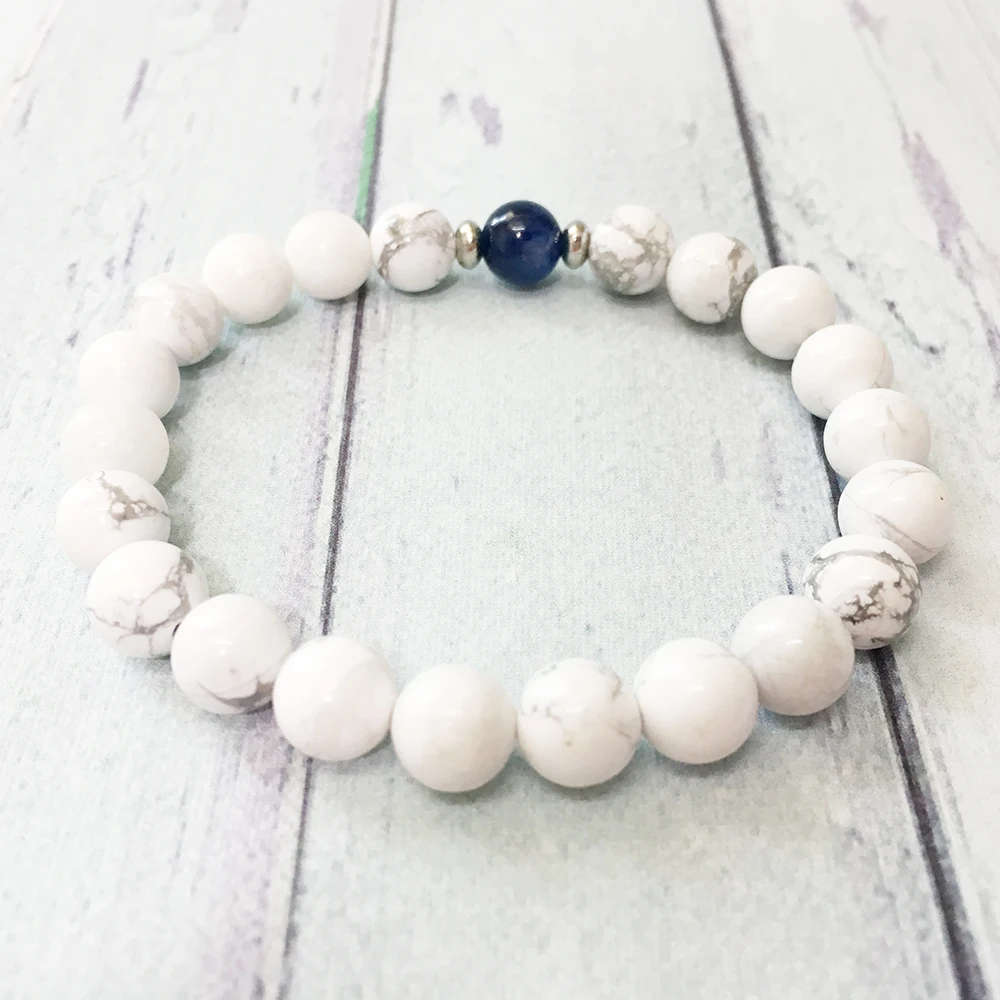 MG0492 On Sale Designer 8 mm White Howlite Bracelet AAA Grade Blue Kyanite Bracelet for Women Developing Psychic Gifts For Her