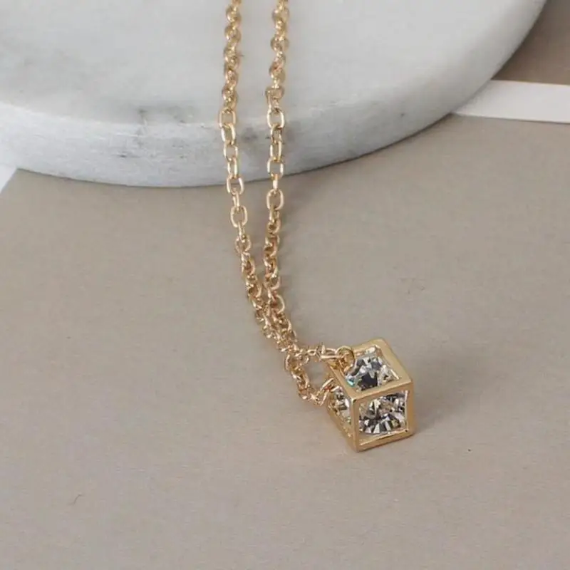 2018 New Collier Fashion Geometric Cubes Zircon Chokers Necklace Cz Crystal Square Pendant Necklacce For Women Jewelry