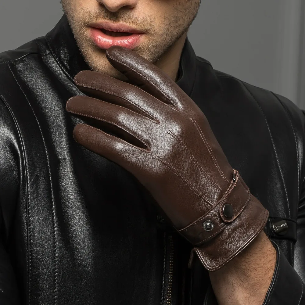 Gants en cuir de chèvre véritable pour hommes, mitaines, écran tactile, noir, marron, chaud, salle de sport en plein air, conduite de voiture Luvas, automne, hiver