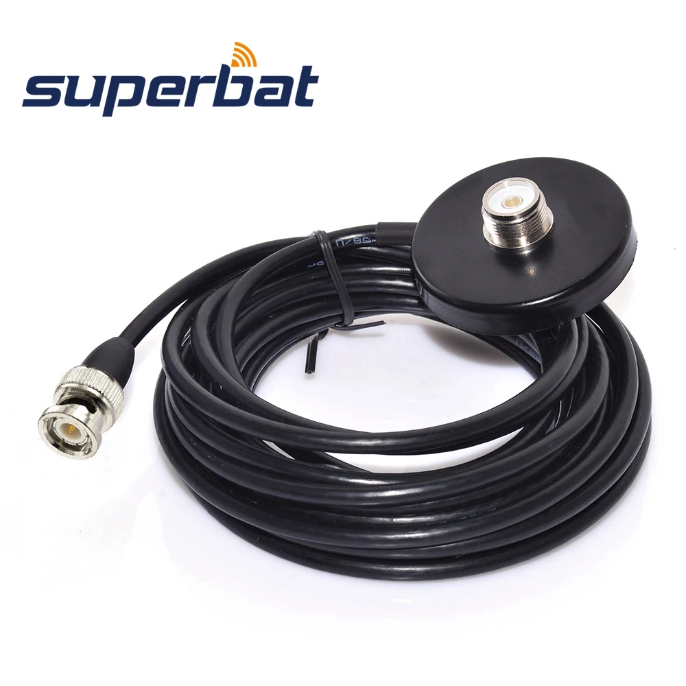 Superbat vhf/uhf banda dupla veículo/carro rádio móvel 9cm base magnética montagem antena 5m cabo e bnc para adaptador de conector uhf