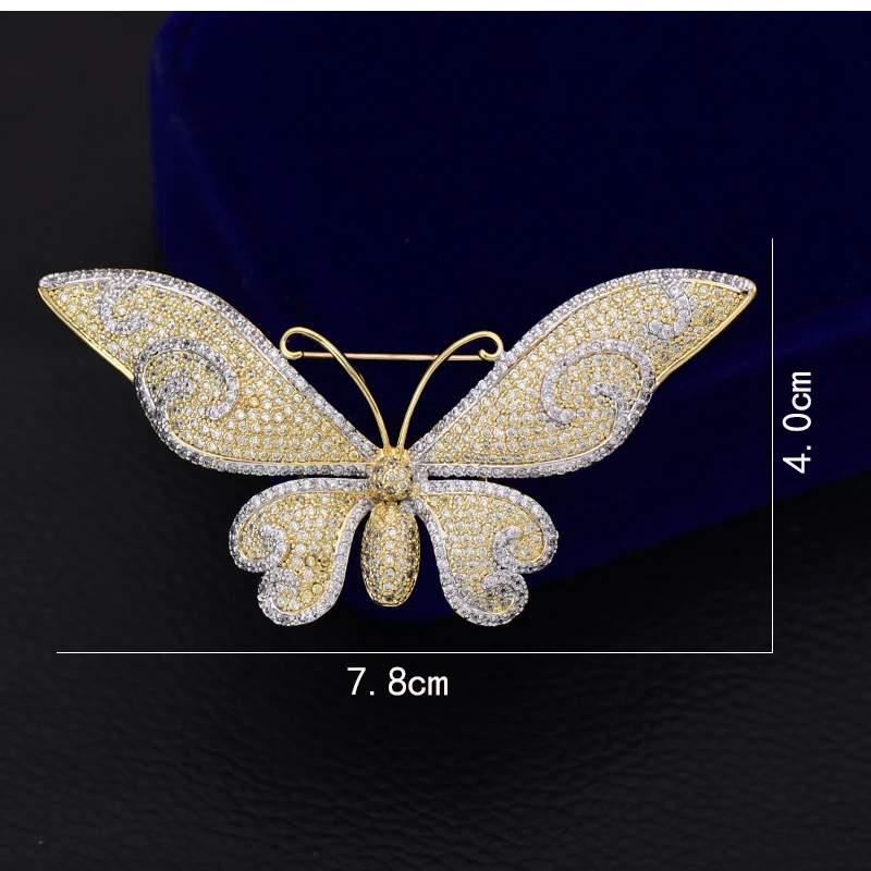 

OBN Fashion Silver Tone Micro Paved AAA CZ Large Butterfly Brooch Rhinestone Romantic Broaches Jewelry For Women Gift