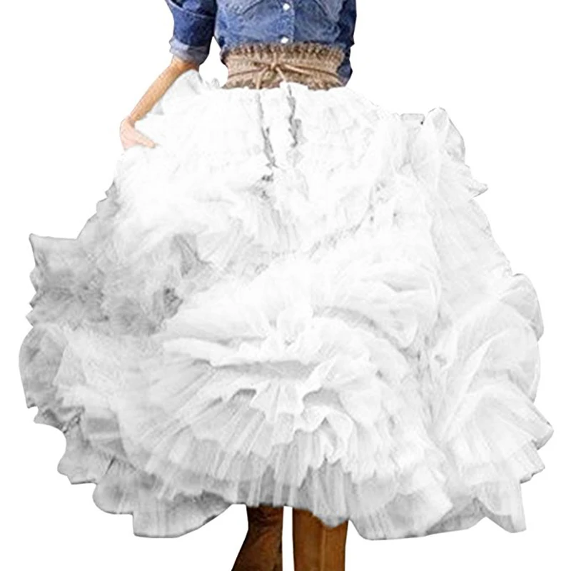 Special Desigend 2017  Lush Ruffles Women's  Mid Calf Ball Gown Tulle Organza Pleated Tiered Skirts Custom Made Female Skirt