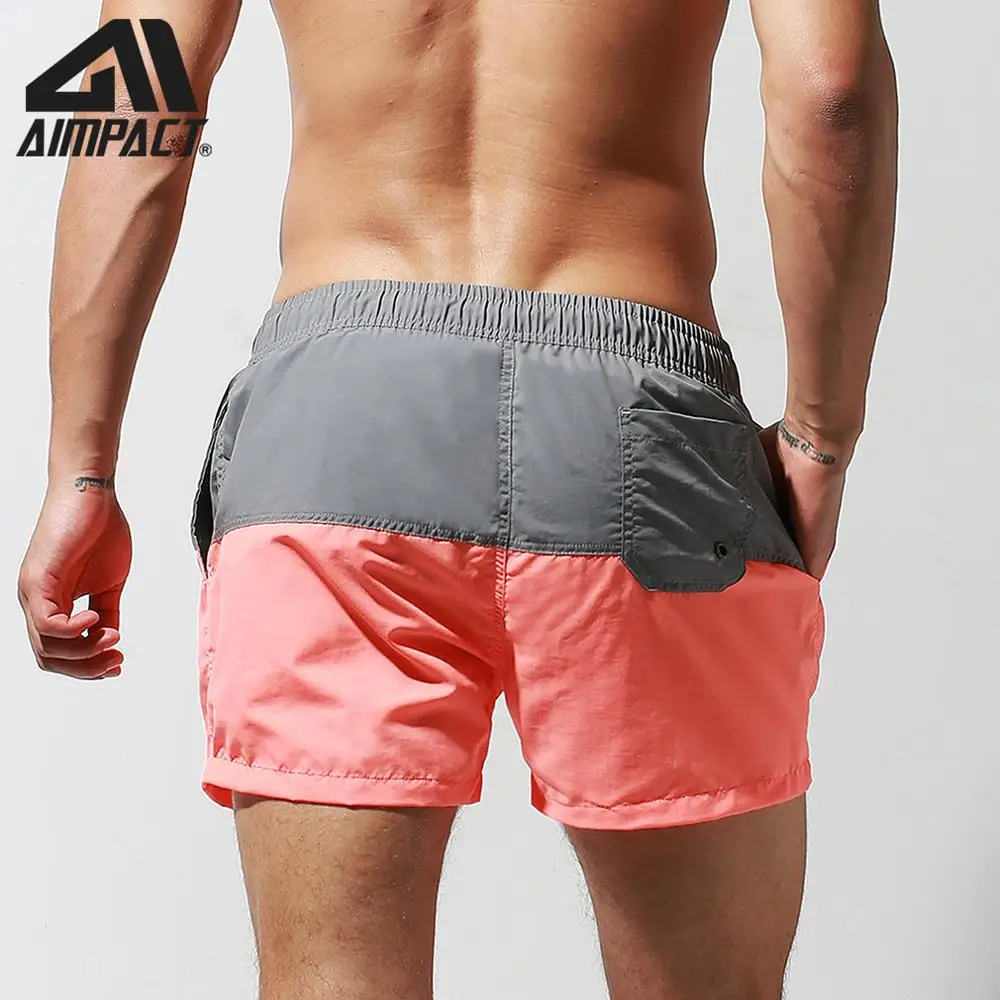 Aimpact Fast Dry Mens Board Shorts with Lining Sexy Patchwork Drawstring Surf Swim Trunks Beachwear Sport Running Hybrid Shorts